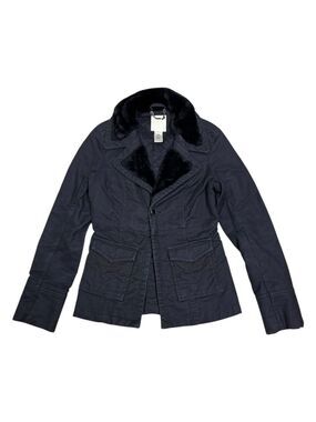 DIESEL Faux Fur Trim Luxury Designer Trench Casual Jacket Coat Womens Medium